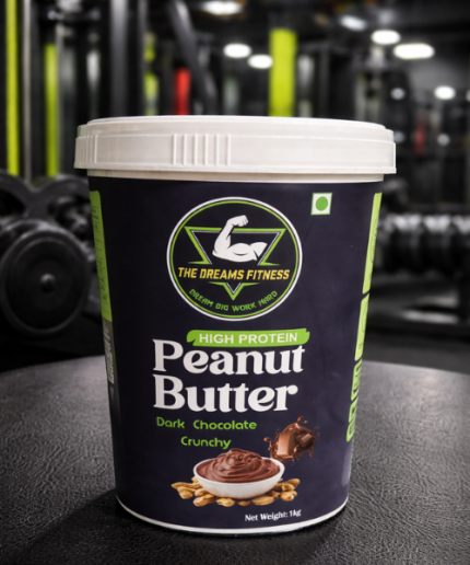 The Dreams Fitness High Protein Peanut Butter – Dark Chocolate Crunchy | 1kg Natural Gym Peanut Butter